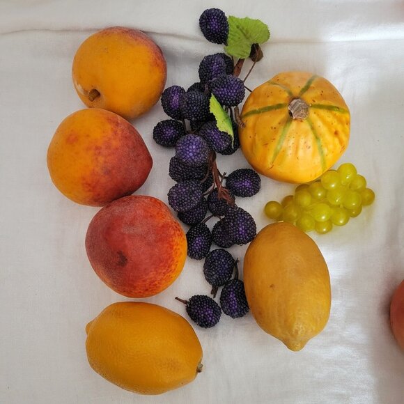 Faux Fake Fruit artificial silk home staging peaches lemon grape Lot of 8 BUNDLE - Picture 1 of 5